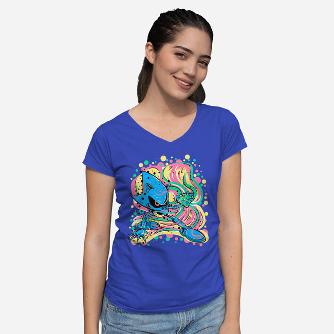 Metal Chaos-Womens-V-Neck-Tee-nickzzarto