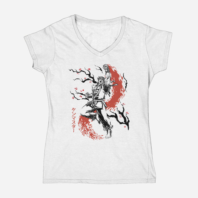 Scarlet Flame Ken Sumi-E-Womens-V-Neck-Tee-Astrobot Invention