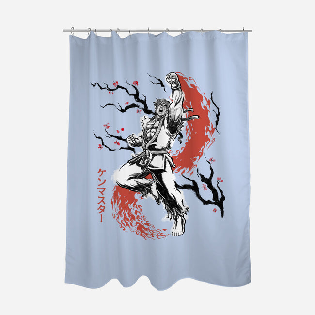 Scarlet Flame Ken Sumi-E-None-Polyester-Shower Curtain-Astrobot Invention