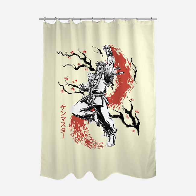 Scarlet Flame Ken Sumi-E-None-Polyester-Shower Curtain-Astrobot Invention