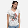 Scarlet Flame Ken Sumi-E-Womens-V-Neck-Tee-Astrobot Invention