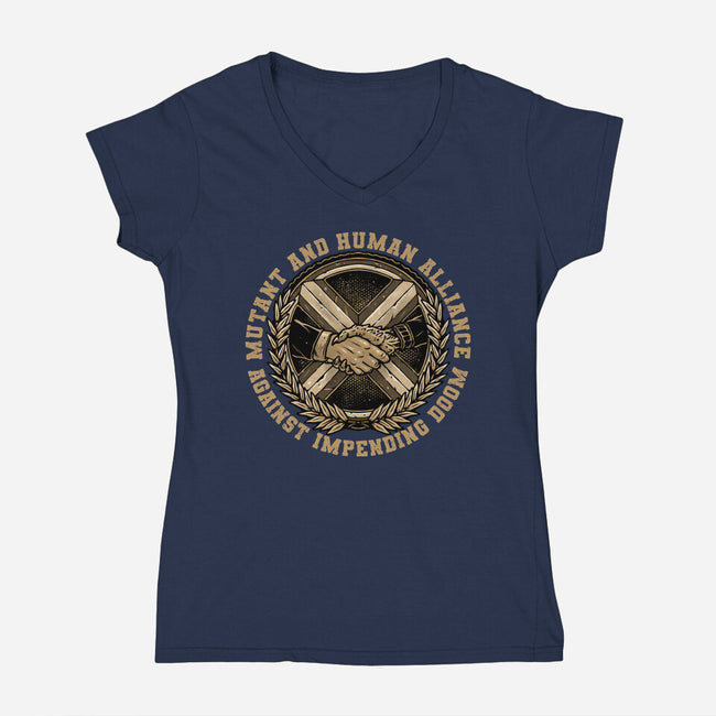 Mutant And Human Alliance-Womens-V-Neck-Tee-glitchygorilla