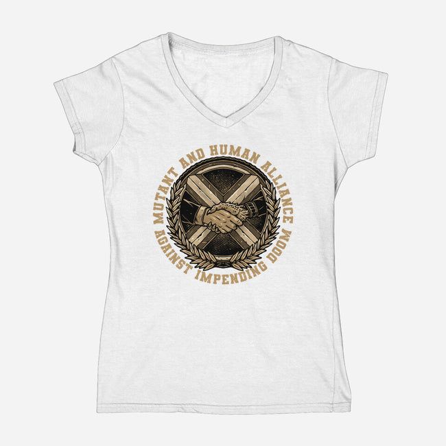 Mutant And Human Alliance-Womens-V-Neck-Tee-glitchygorilla