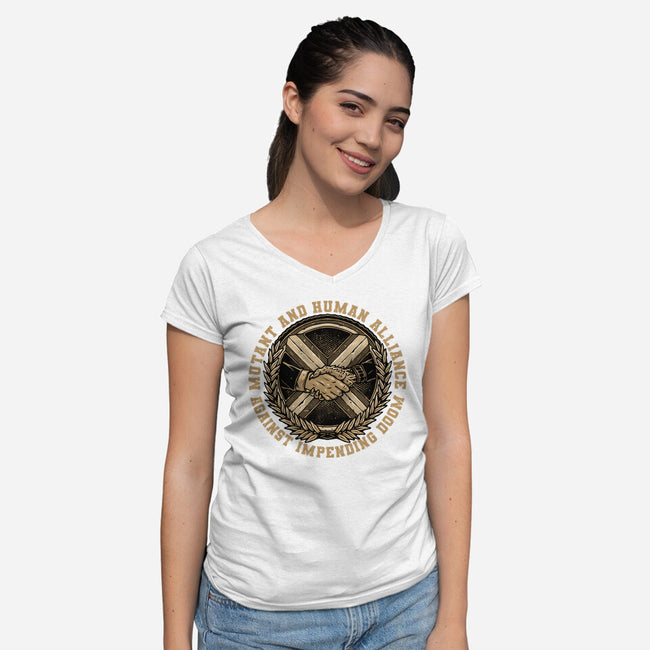 Mutant And Human Alliance-Womens-V-Neck-Tee-glitchygorilla