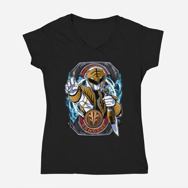 White Tiger Morphin Time-Womens-V-Neck-Tee-Diego Oliver