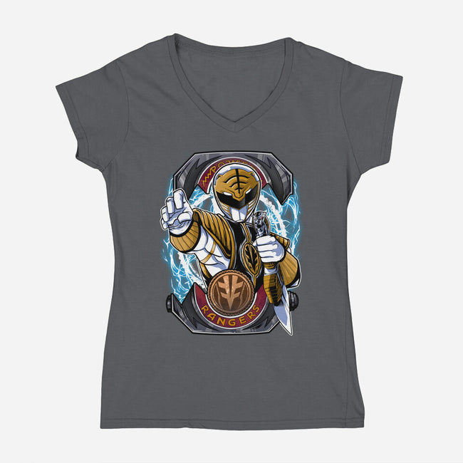 White Tiger Morphin Time-Womens-V-Neck-Tee-Diego Oliver