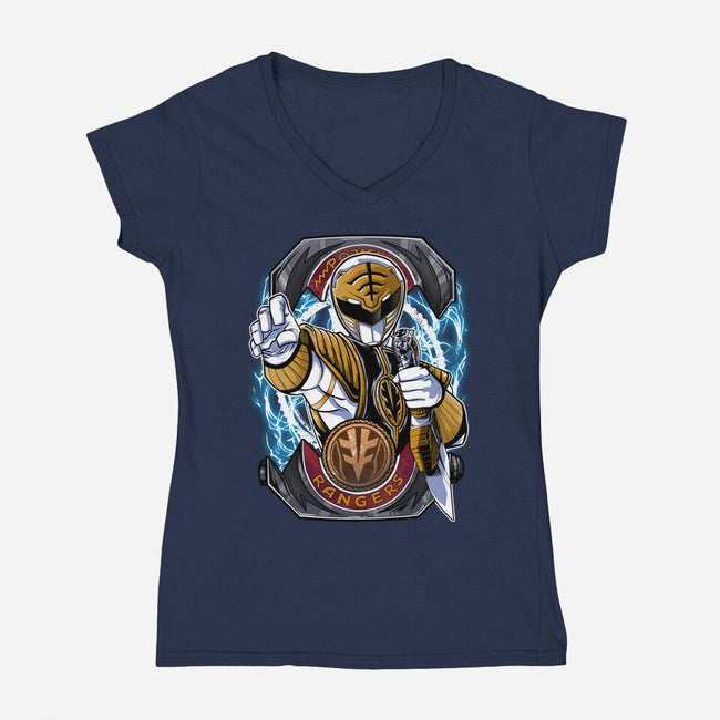 White Tiger Morphin Time-Womens-V-Neck-Tee-Diego Oliver