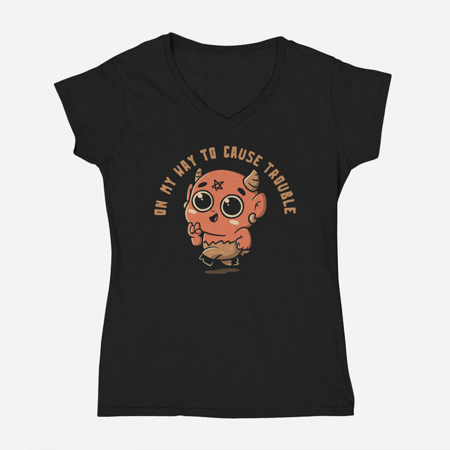 On My Way To Cause Trouble-Womens-V-Neck-Tee-koalastudio