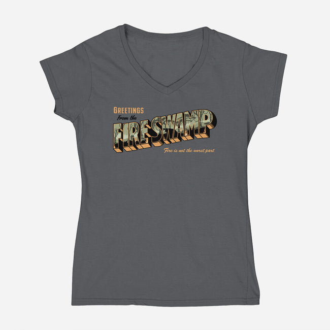 Greetings From The Fire Swamp-Womens-V-Neck-Tee-retrodivision