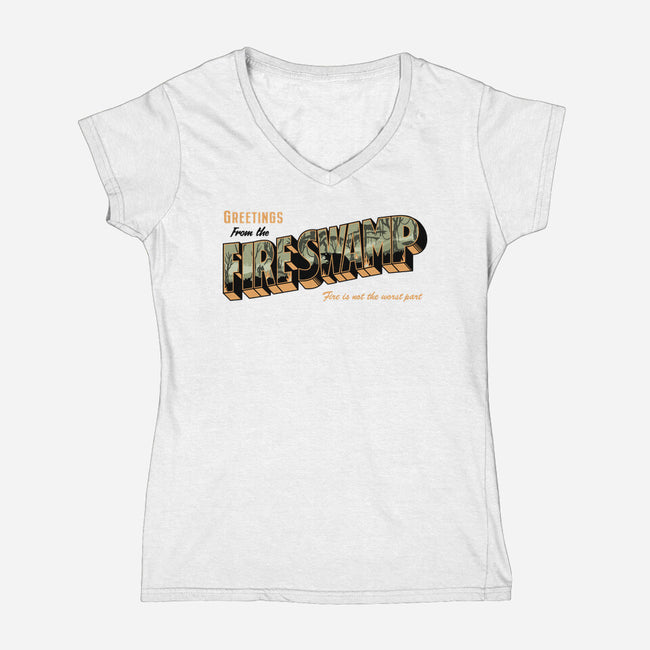 Greetings From The Fire Swamp-Womens-V-Neck-Tee-retrodivision