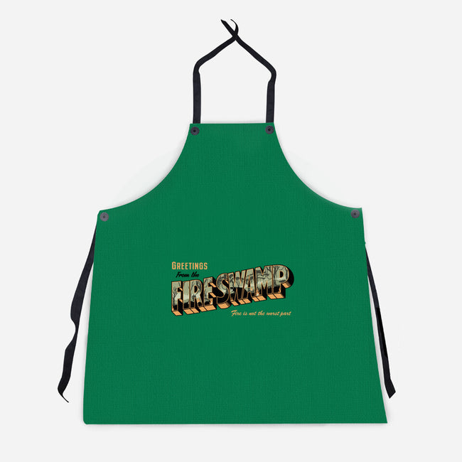 Greetings From The Fire Swamp-Unisex-Kitchen-Apron-retrodivision