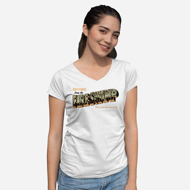 Greetings From The Fire Swamp-Womens-V-Neck-Tee-retrodivision
