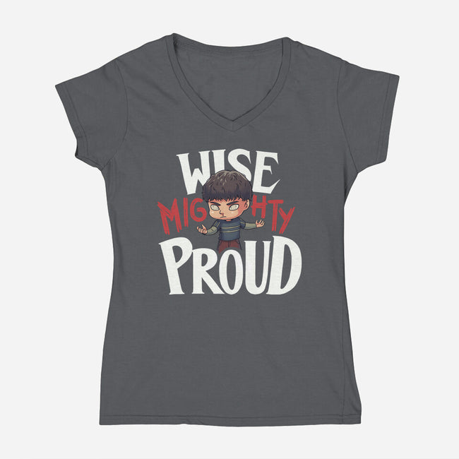Wise Mighty Proud-Womens-V-Neck-Tee-Geekydog