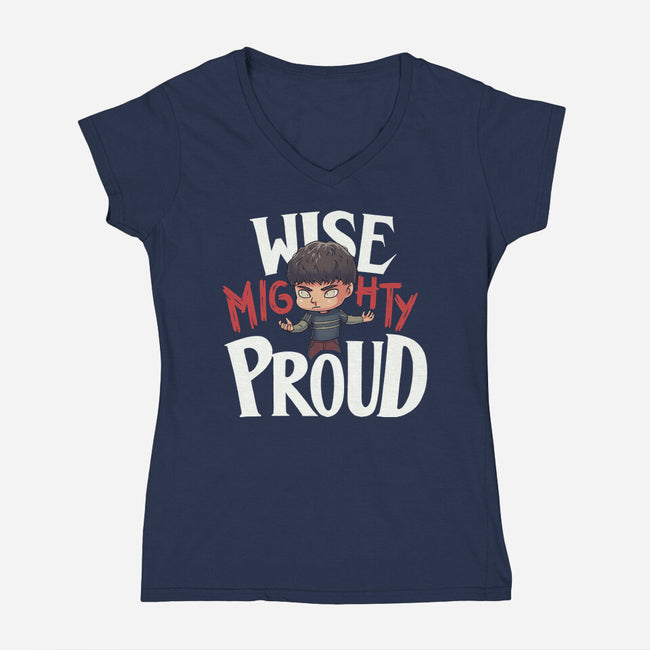 Wise Mighty Proud-Womens-V-Neck-Tee-Geekydog