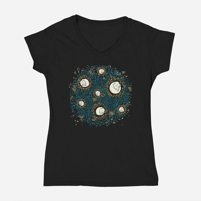 Starry Meow Night-Womens-V-Neck-Tee-Freecheese
