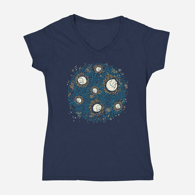 Starry Meow Night-Womens-V-Neck-Tee-Freecheese