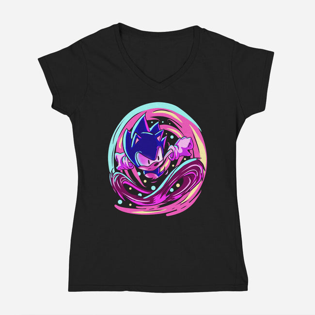 Hedgehog Run-Womens-V-Neck-Tee-nickzzarto