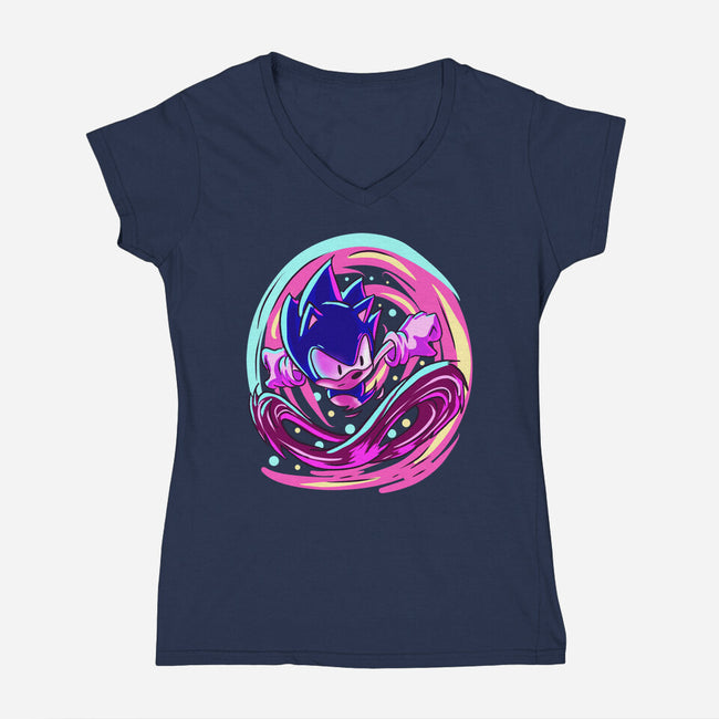 Hedgehog Run-Womens-V-Neck-Tee-nickzzarto