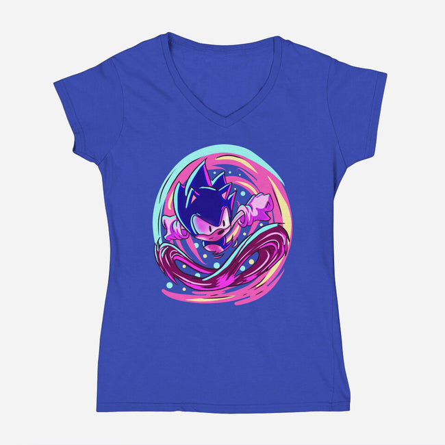 Hedgehog Run-Womens-V-Neck-Tee-nickzzarto