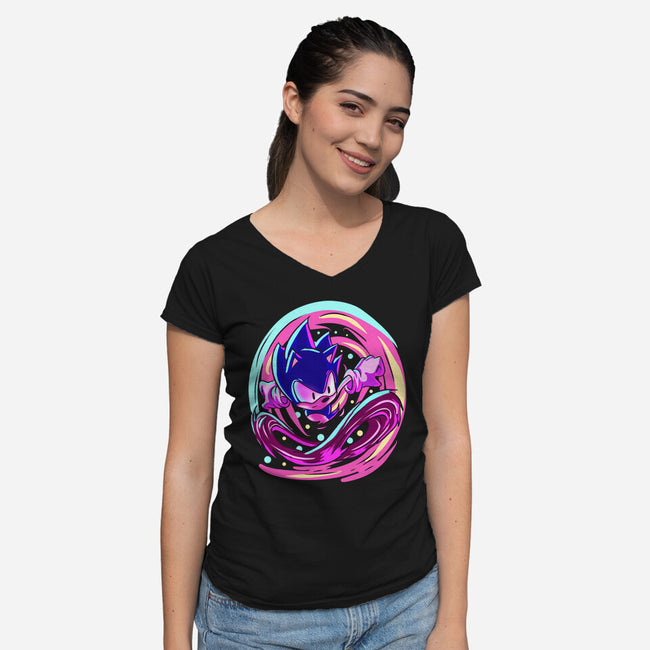 Hedgehog Run-Womens-V-Neck-Tee-nickzzarto