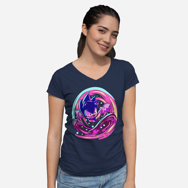 Hedgehog Run-Womens-V-Neck-Tee-nickzzarto