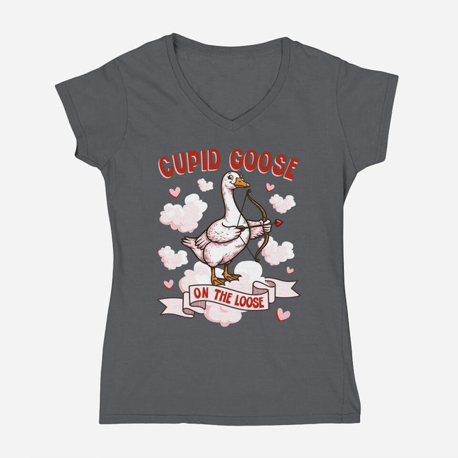 Cupid Goose Valentines Day-Womens-V-Neck-Tee-The Ginger Effect