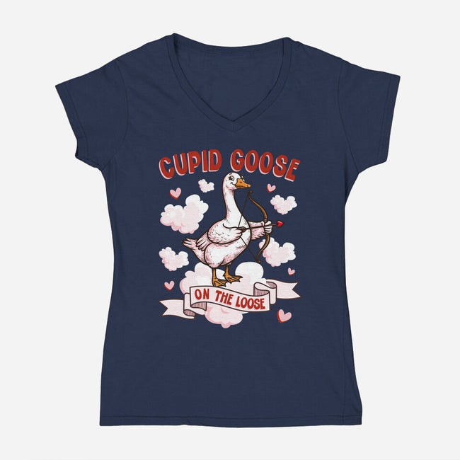 Cupid Goose Valentines Day-Womens-V-Neck-Tee-The Ginger Effect