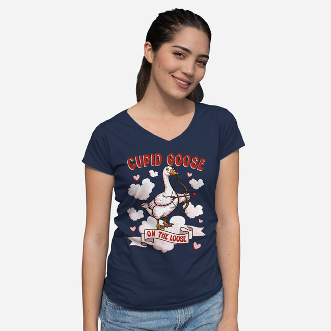 Cupid Goose Valentines Day-Womens-V-Neck-Tee-The Ginger Effect