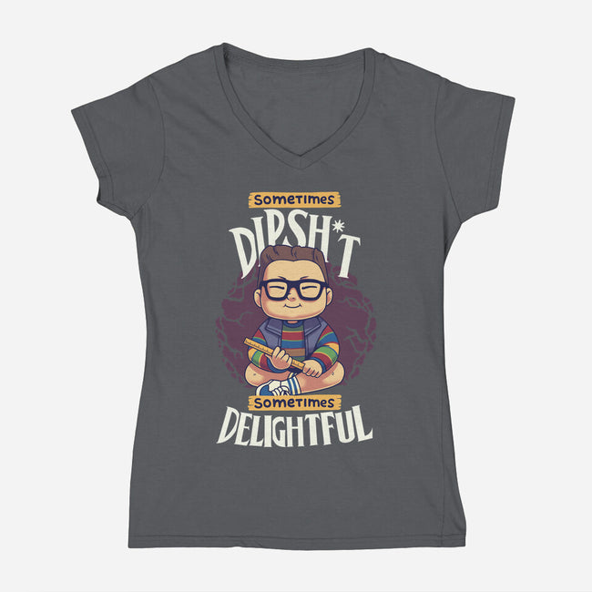 Sometimes Delightful-Womens-V-Neck-Tee-Geekydog