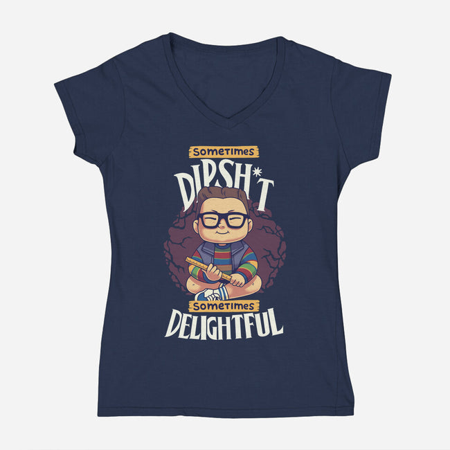 Sometimes Delightful-Womens-V-Neck-Tee-Geekydog