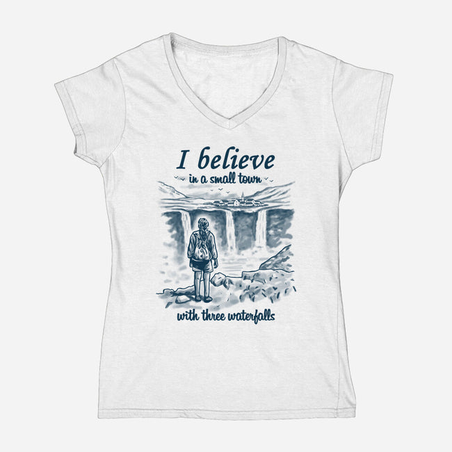 Small Town With Three Waterfalls-Womens-V-Neck-Tee-NMdesign