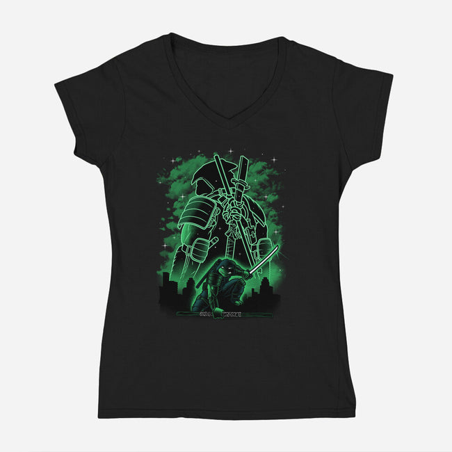 Last Ronin Shadow Line-Art-Womens-V-Neck-Tee-Astrobot Invention