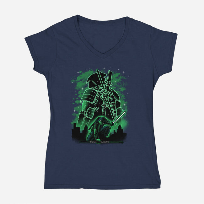 Last Ronin Shadow Line-Art-Womens-V-Neck-Tee-Astrobot Invention