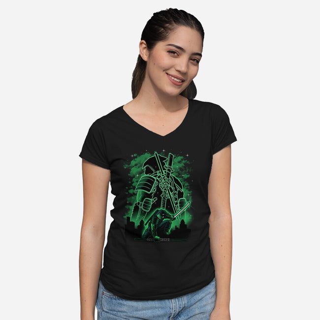 Last Ronin Shadow Line-Art-Womens-V-Neck-Tee-Astrobot Invention