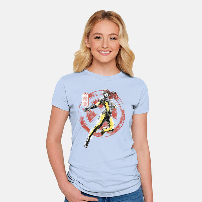 Psychic Phoenix Sumi-E-Womens-Fitted-Tee-Astrobot Invention