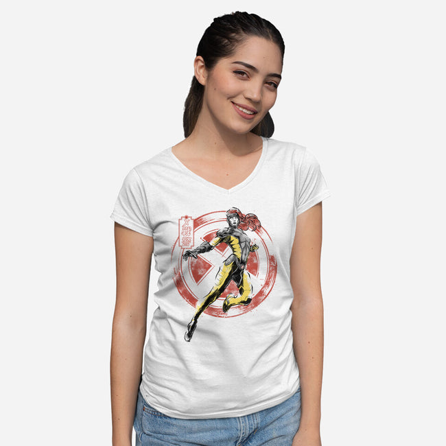 Psychic Phoenix Sumi-E-Womens-V-Neck-Tee-Astrobot Invention