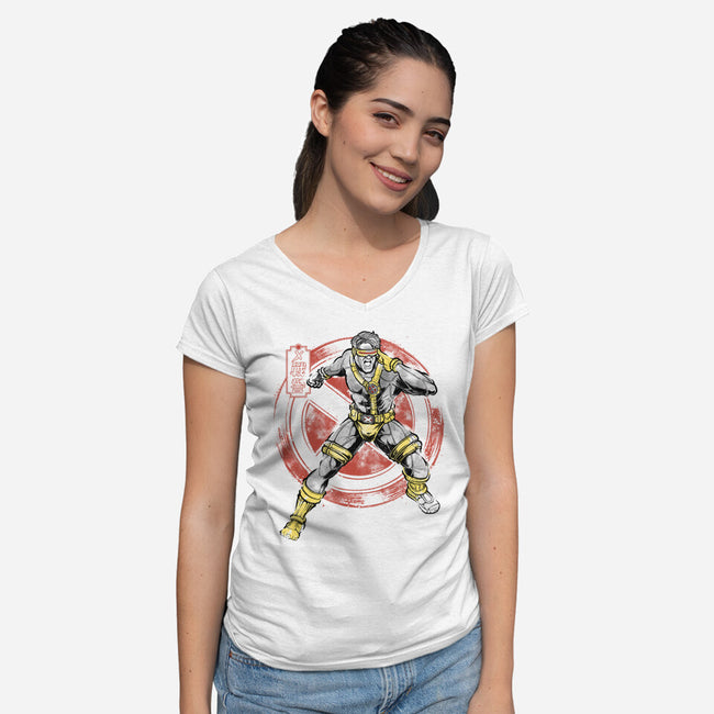 Beam Master Sumi-E-Womens-V-Neck-Tee-Astrobot Invention