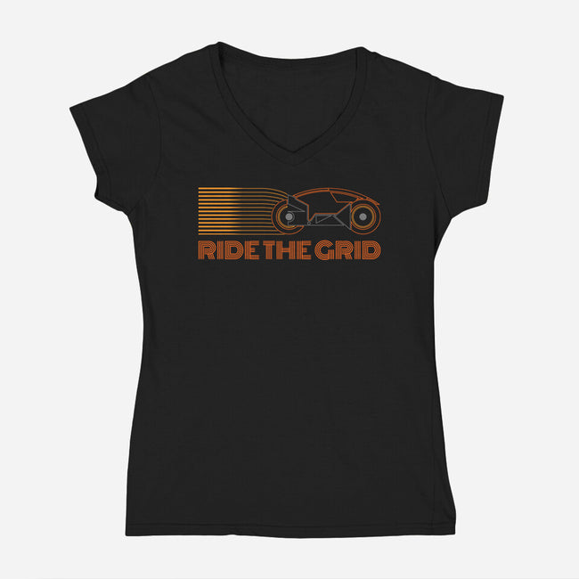 Retro Futurism Ride The Grid-Womens-V-Neck-Tee-sachpica