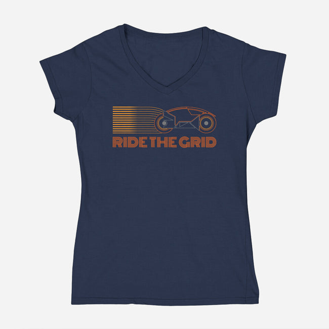 Retro Futurism Ride The Grid-Womens-V-Neck-Tee-sachpica
