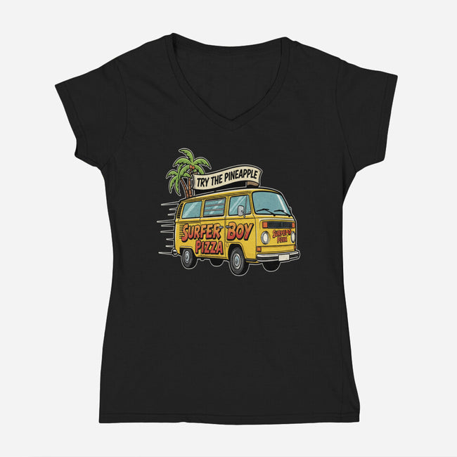 Surfer Boy Pizza-Womens-V-Neck-Tee-LILIVIA