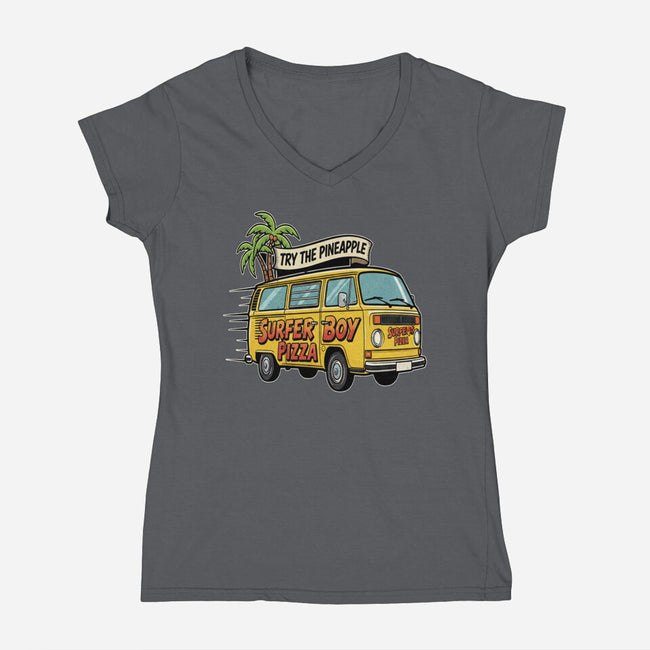 Surfer Boy Pizza-Womens-V-Neck-Tee-LILIVIA