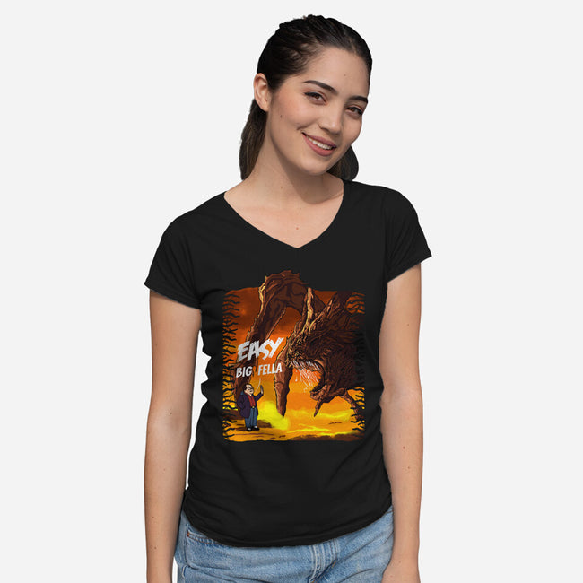 Calm Down Large Fellow-Womens-V-Neck-Tee-SeamusAran