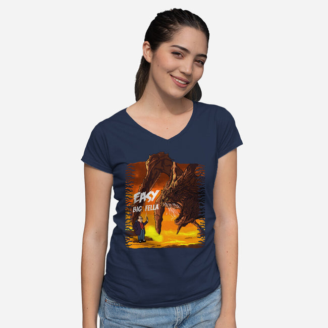 Calm Down Large Fellow-Womens-V-Neck-Tee-SeamusAran