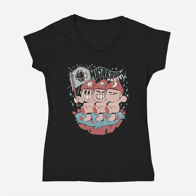 Mushroom Party-Womens-V-Neck-Tee-ilustrata