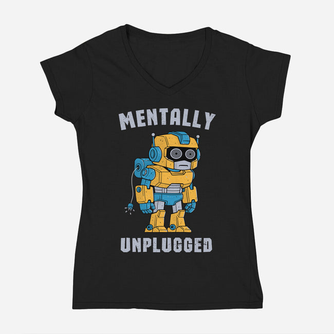 Mentally Unplugged-Womens-V-Neck-Tee-GODZILLARGE