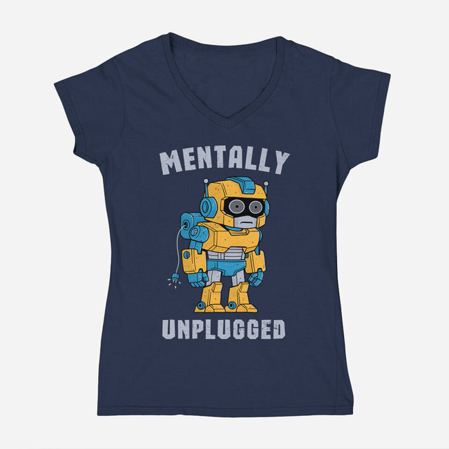 Mentally Unplugged-Womens-V-Neck-Tee-GODZILLARGE