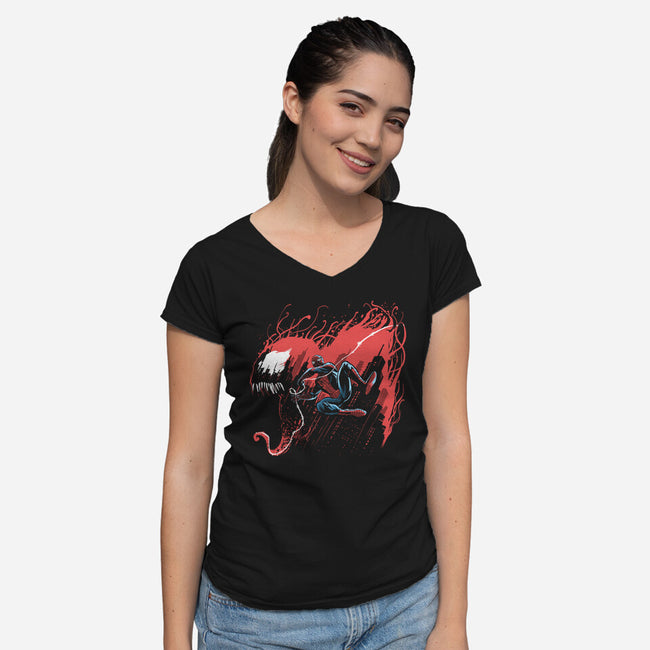 Symbiote Hunt-Womens-V-Neck-Tee-zascanauta