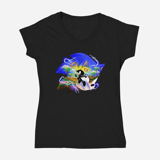 Faster Than Light Sonic-Womens-V-Neck-Tee-hypertwenty