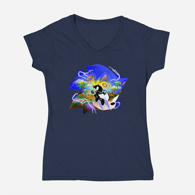Faster Than Light Sonic-Womens-V-Neck-Tee-hypertwenty