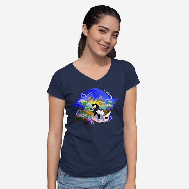Faster Than Light Sonic-Womens-V-Neck-Tee-hypertwenty
